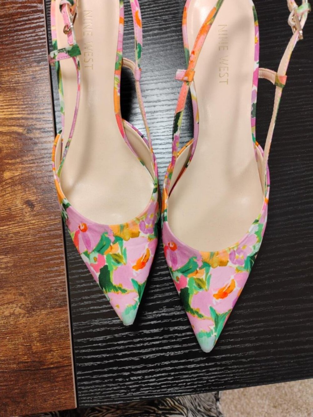 Nine West Rillas 2 Pink Floral Pointed Toe Slingback Heels Size 9M - Picture 6 of 6